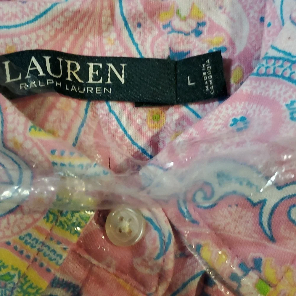 SZ. LARGE LAUREN RALPH LAUREN PINK PAJAMA SHIRT - Picture 4 of 5